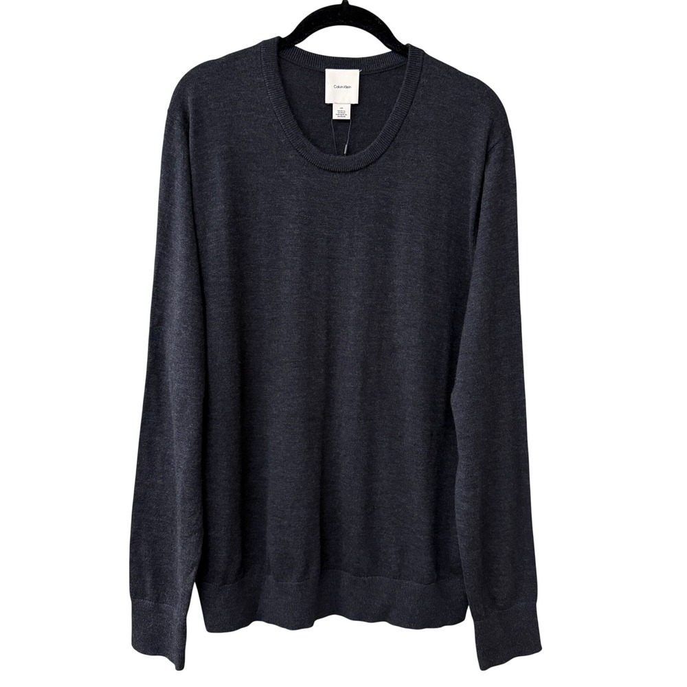 NWT Calvin Klein Mens Merino Wool Crewneck Sweater Size Large Classic Gunmetal